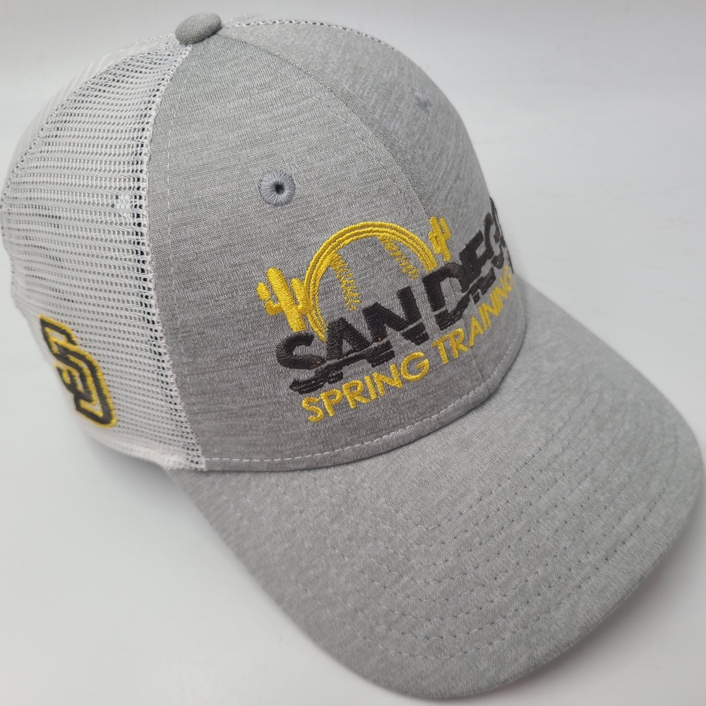 San Diego Padres Hat Snapback Trucker Mesh New Era 9Forty Gray Spring Training